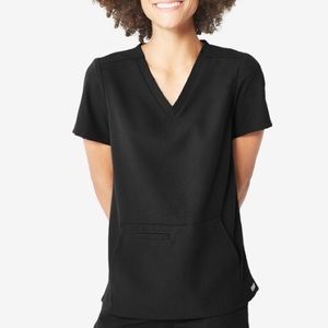 Figs Technical Collection Black V-neck Pocket Pacora Bonded Scrubs Top